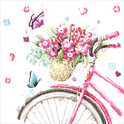 냅킨아트 023301 Pink Bicycle with Basket 냅킨20매 33x33cm 0868