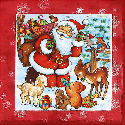냅킨아트 000102 Santa & Animals Red 냅킨20매 33x33cm 0734