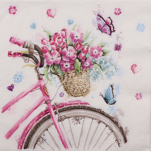 냅킨아트 SDOG023301 Pink Bicycle with Baske 냅킨20매 33x33cm