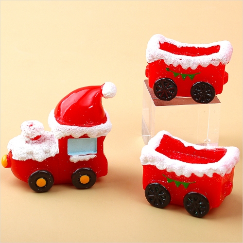 미니어처 크리스마스 눈 덮인 산타 모자 기차