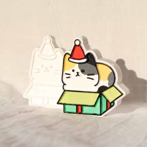 무쿠무쿠 선물상자 고양이 크리스마스 실리콘몰드 - 석고방향제 캔들몰드
