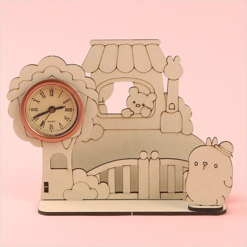 우드 동물 언덕 하우스 시계 사진 액자 데코판