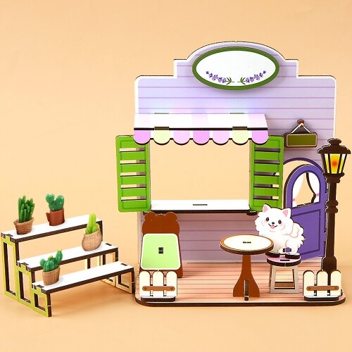 인쇄 우드 DIY 미니어처 강아지 꽃가게 만들기 놀이