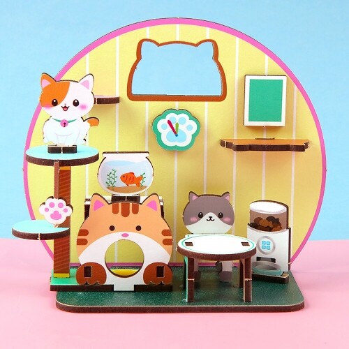 인쇄 우드 DIY 미니어처 고양이 캣 하우스 만들기 놀이