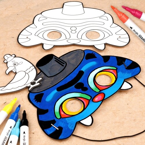 4개입 종이 색칠 호랑이 까치 가면 만들기