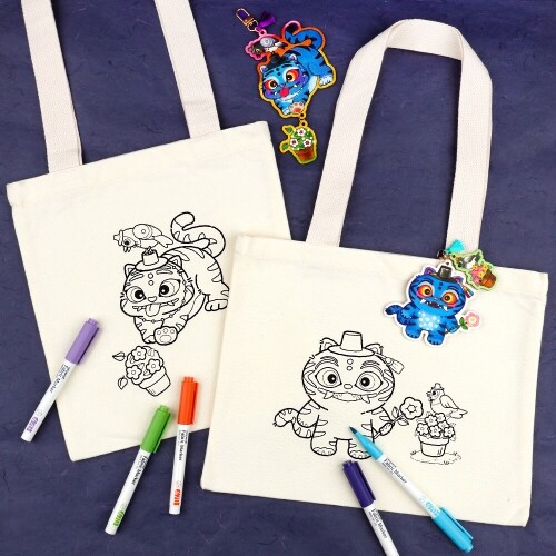 까치 호랑이 화분 색칠 패브릭 가방 1개입