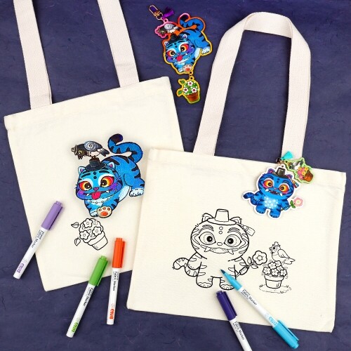 까치 호랑이 화분 색칠 패브릭 가방 1개입