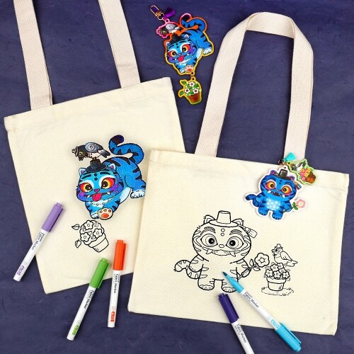 까치 호랑이 화분 색칠 패브릭 가방 1개입