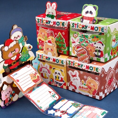 뽑아쓰는 크리스마스 동물 스티커 접착 메모지 48장입