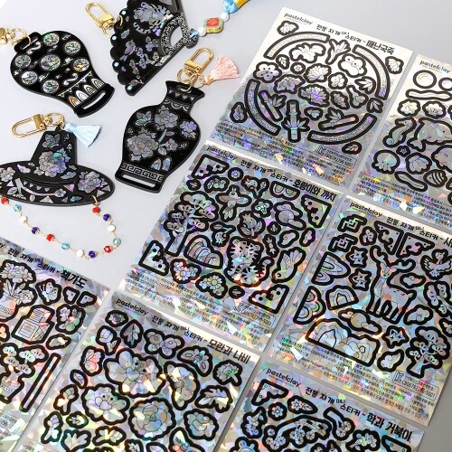 2장입 홀로그램 전통 민화 자개 미니 스티커