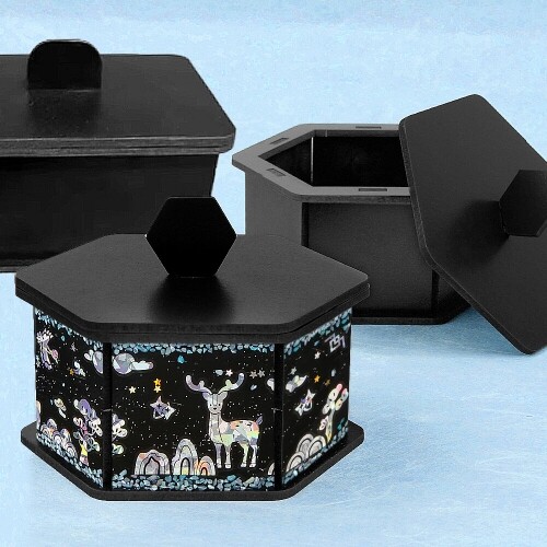 인쇄 우드 DIY 검정 자개 보석함