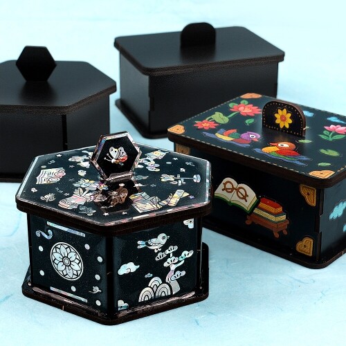 인쇄 우드 DIY 검정 자개 보석함