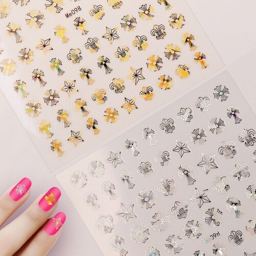 3D 홀로그램 앤틱 십자 별 스티커 레진 네일 아트