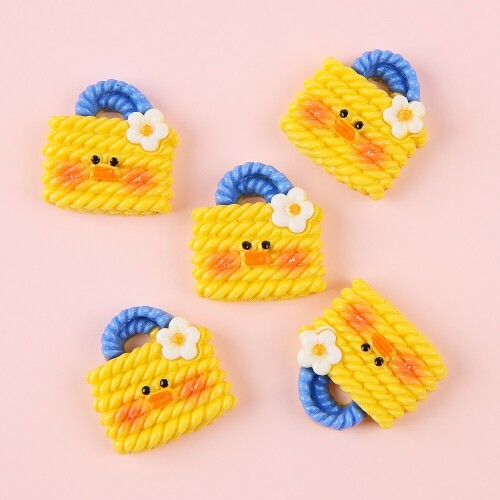 5개입 미니어처 노랑 얼굴 뜨개 손잡이 가방