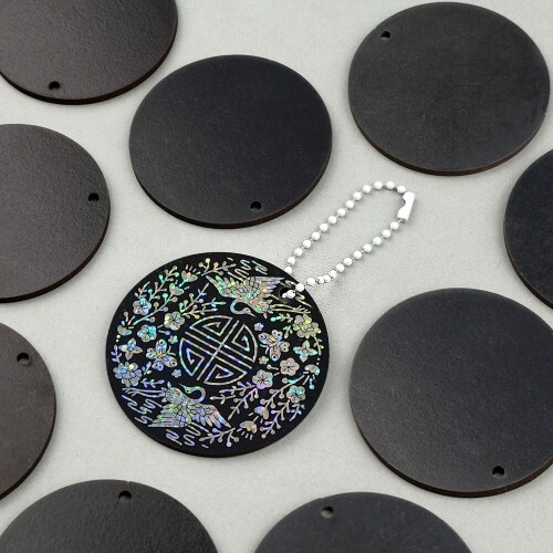 10개입 인쇄 우드 양면 블랙 1구멍 원형 데코판 6cm