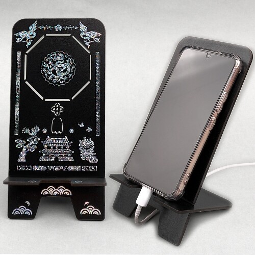 인쇄 우드 세로형 검정 문양 노리개 핸드폰 거치대