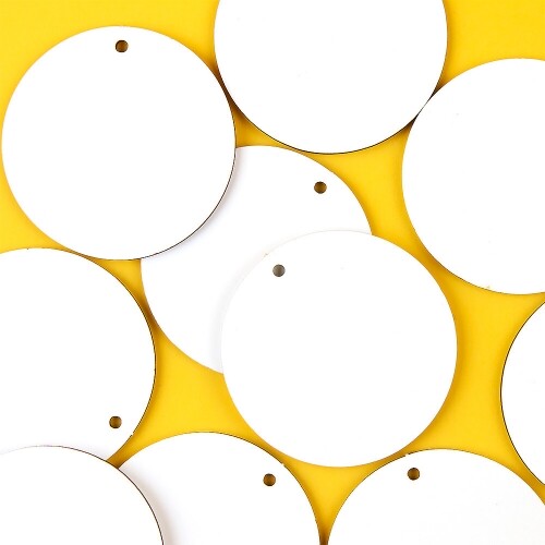 10개입 인쇄 우드 양면 화이트 1구멍 원형 데코판 7cm