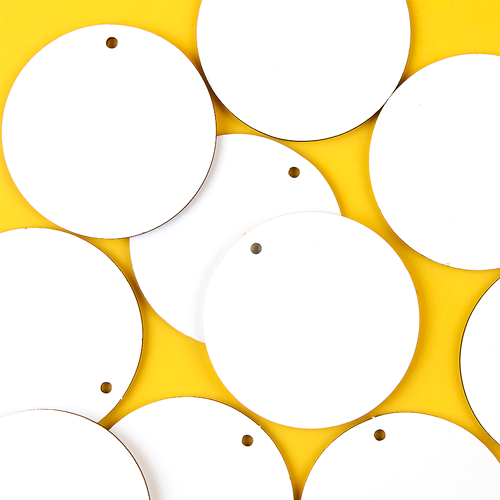 10개입 인쇄 우드 양면 화이트 1구멍 원형 데코판 7cm