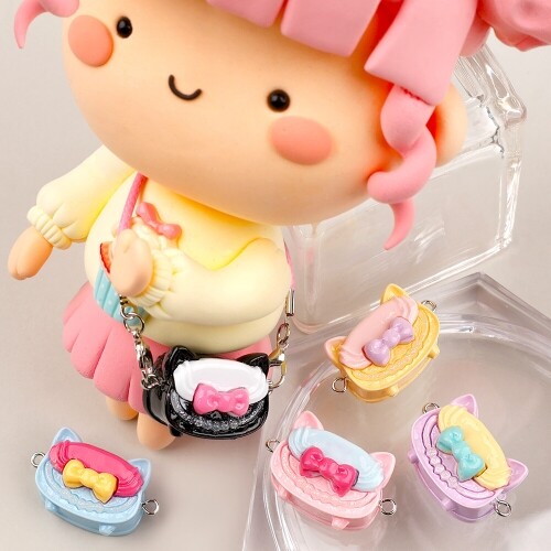 5개입 미니어처 투톤 고양이 리본 가방 고리 핸드백