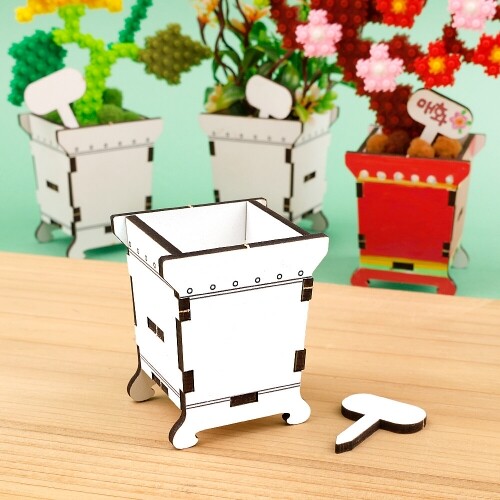 한정 판매 2개입 인쇄 우드 DIY 미니어처 사각 화분 만들기