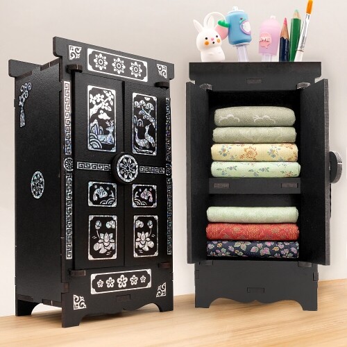 인쇄 우드 DIY 미니어처 검정 무지 장롱 옷장