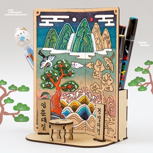 인쇄 우드 DIY 미니어처 일월오봉도 연필 꽂이