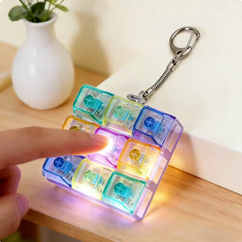 LED 레인보우 투명 키캡 딸깍 테트리스 키링