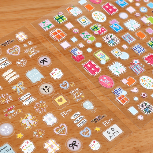 러블리 체크 스티커 레진 네일 아트