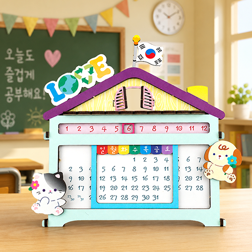 인쇄 우드 DIY 미니어처 LOVE 하우스 슬라이딩 만년 달력 연필 꽂이