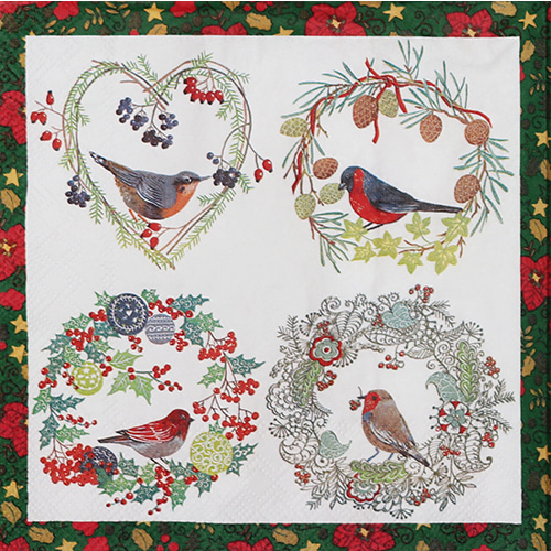 냅킨아트 722420 Birds and wreaths green 냅킨20매 33x33cm 0508